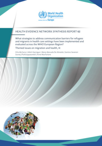 What strategies to address communication barriers for refugees and migrants in health care settings have been implemented and evaluated across the